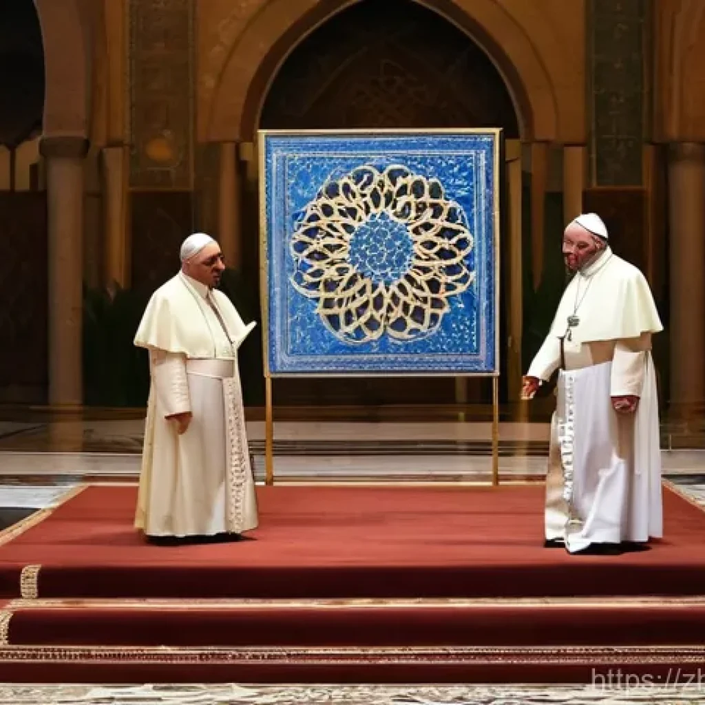 바티칸 시국과 이슬람교 관계 - A deeply respectful and hopeful image depicting Pope Francis and the Grand Imam of Al-Azhar, Ahmed e...