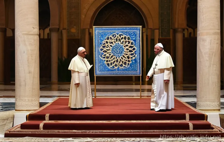 바티칸 시국과 이슬람교 관계 - A deeply respectful and hopeful image depicting Pope Francis and the Grand Imam of Al-Azhar, Ahmed e...