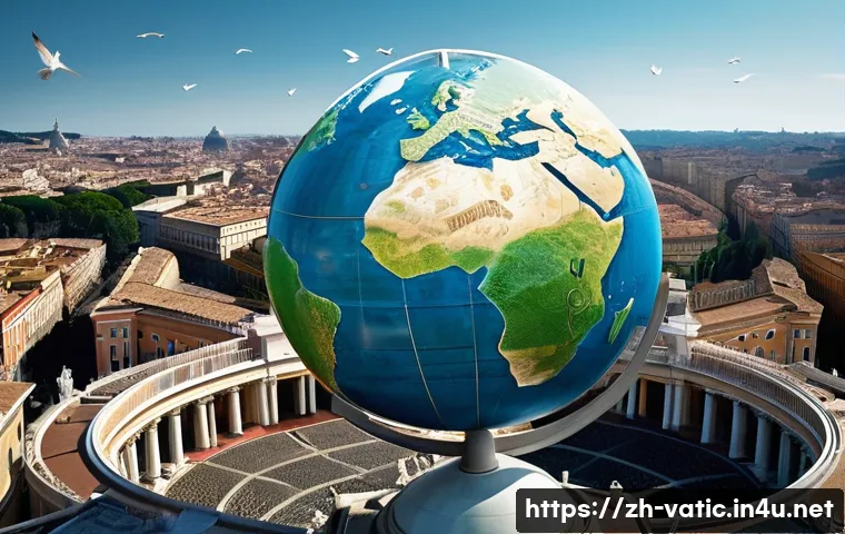 바티칸 시국의 정치적 영향력 - **Prompt 1: Global Moral Compass**
    A panoramic, high-angle shot showcasing a stylized globe, sof...