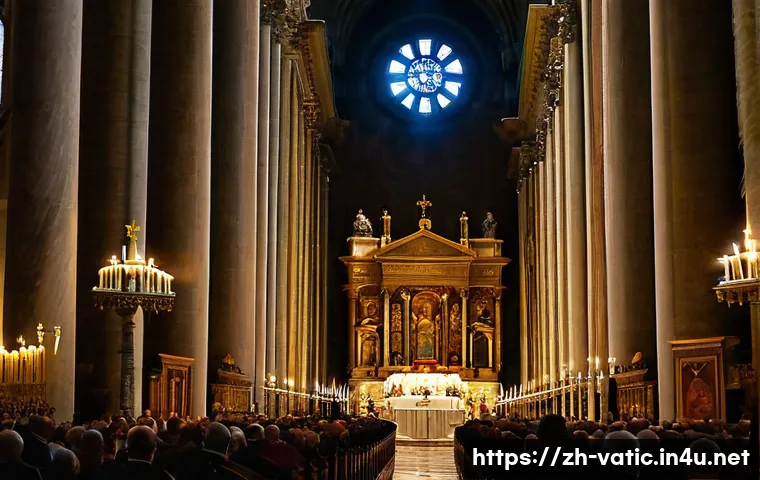 바티칸 시국 언어 사용 - A solemn Vatican mass scene inside St. Peter&rsquo;s Basilica, featuring clergy dressed in ornate traditio...