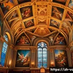 바티칸 시국의 천장화 및 성화 - A grand fresco painting inspired by Michelangelo&rsquo;s Sistine Chapel ceiling, showcasing dynamic human ...